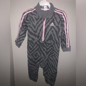 Adidas romper pink & gray stripes. Size 18 months. Brand new